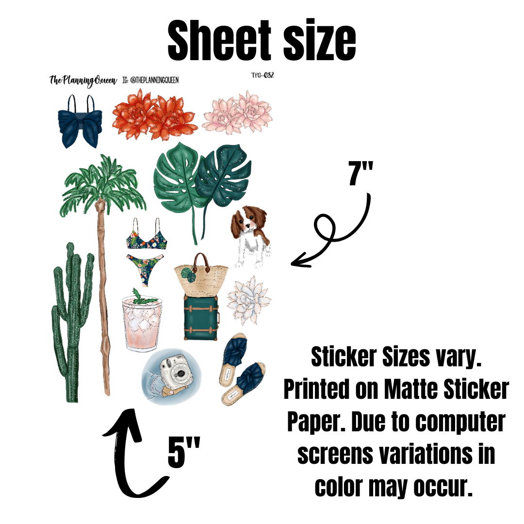 Vacation Vibes Journaling 3 Page Sticker Kit, Summer Stickers, Stickers for Journaling, Planner Stickers for Journals, Dotted Journal Stickers, Jorunaling Stickers For Adults, Scrapbooking Stickers