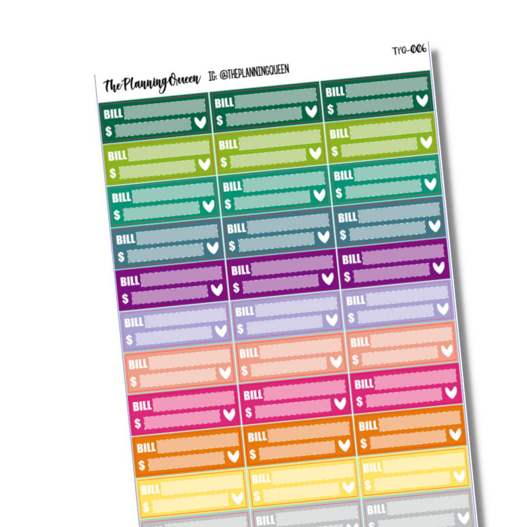 TPQ-006 Bill Due Tracking Stickers, Bill Due Stickers, Budgeting, Budgeting Stickers, Functional Stickers, Monthly bill tracking, weekly bill tracking, 33 Stickers, 1.5" in length, Multicolor