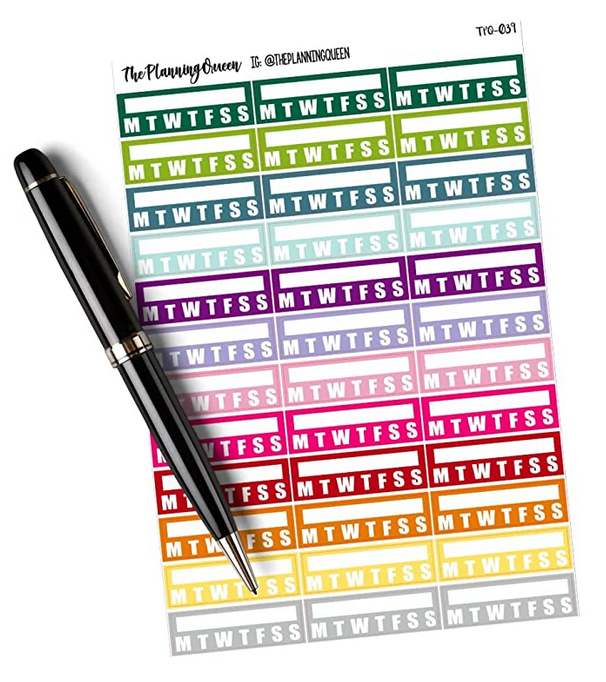 TPQ-039 Weekly habit stickers, Sidebar Habit Tracker Stickers, Function Label Planner Stickers, Teacher Planners and Home School, Habit Trackers for Chore Tracking and Medication Reminders, 36 Stickers