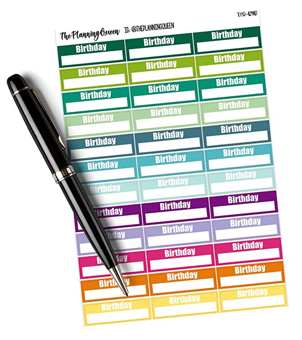 TPQ-040 Birthday tracking stickers for planners, Birthday Stickers, Colorful Birthday Stickers, Birthday Reminder Stickers, Birthday Party Stickers, Calendar Stickers for Adults, 36 Stickers