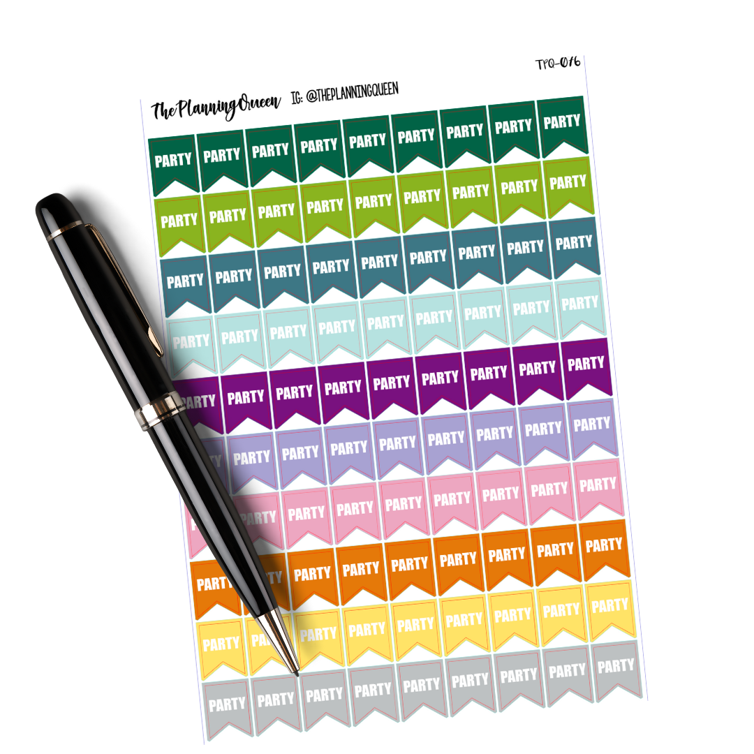 PARTY PAGE FLAG STICKERS | Reminder Stickers, Party Planning Stickers, Birthday Party Planner Stickers, College Party Reminder, Event Stickers, Party Prep, Bridal Party Stickers