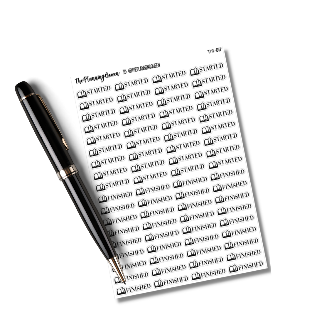 TPQ-022 Started/Finished Reading Stickers | Gifts for readers and planners | 72 Stickers total | Minimalistic Stickers | Book stickers | Perfect stickers for a reading planner