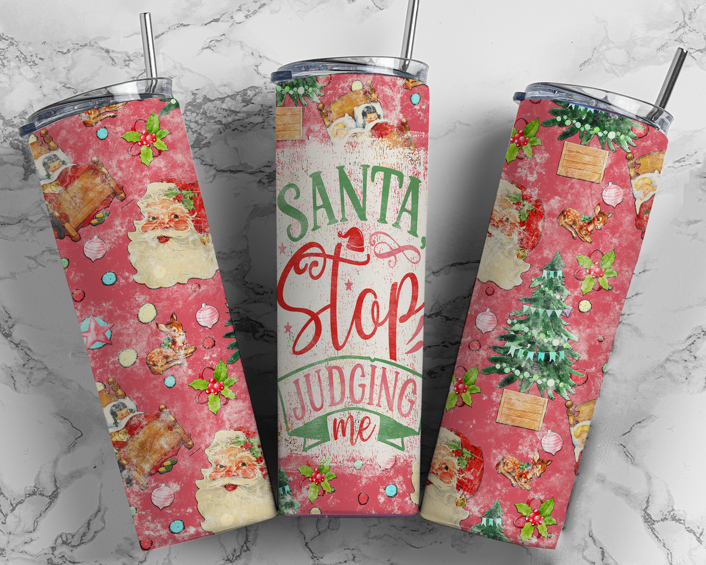 Santa Stop Judging Me: 20oz Sarcastic Tumbler - Funny Christmas Gift for Naughty Souls - Hilarious Beverage Container - Christmas In July
