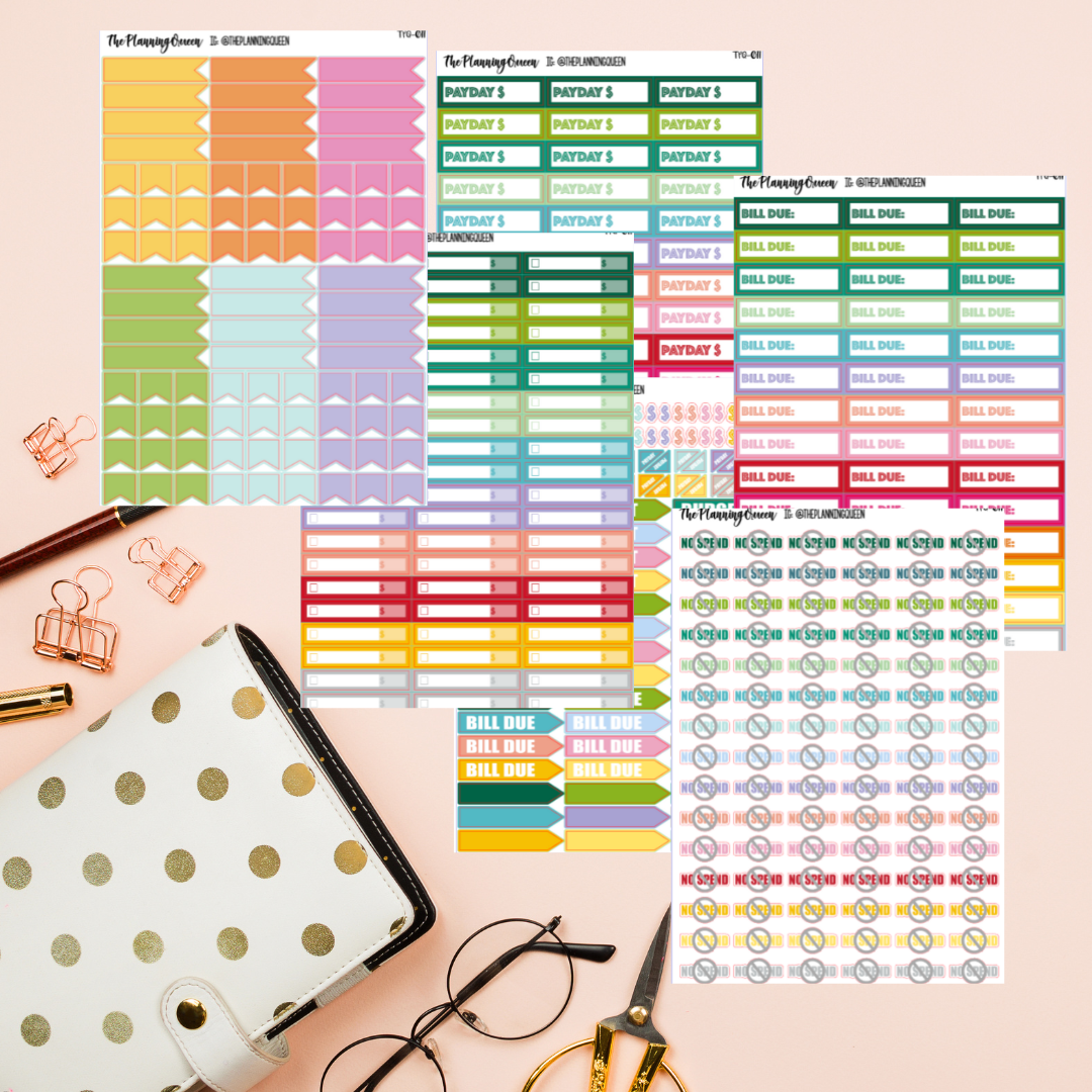 TPQ-011 Budget Stickers - 6 Sheet Set of 440+ Unique Budget Planner St –  The Planning Queen