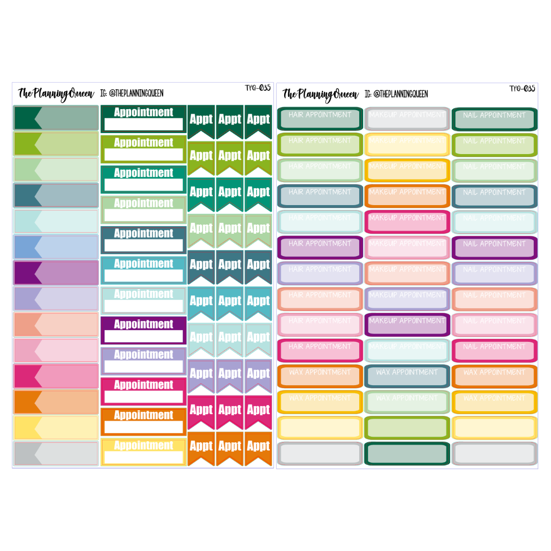 TPQ-035 | 4 PAGE BUNDLE OF APPOINTMENT STICKERS | Work appointment Stickers, Hair Cut appointment Stickers, Meeting Stickers, Appointment Labels, Medical, Beauty, Work, Appointment, School Stickers