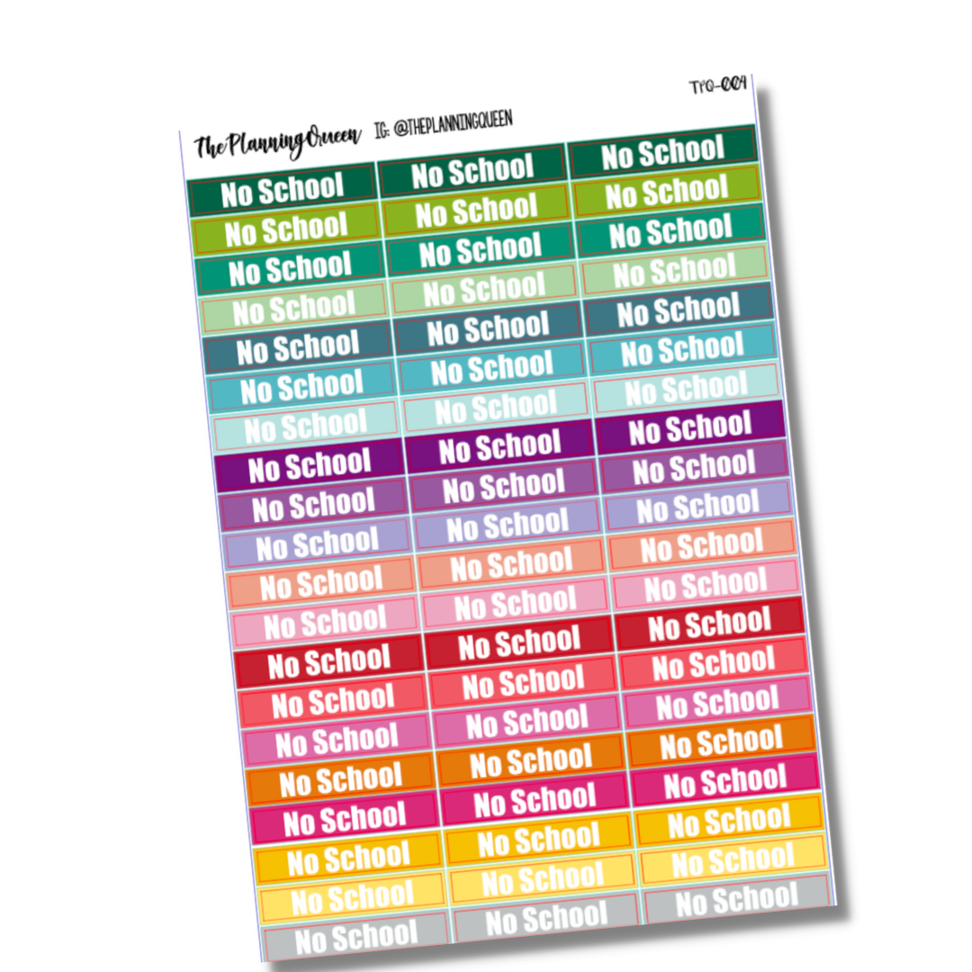 TPQ-004 No School Stickers, Student Planner, Parent Stickers, Funcational Planner Stickers, Header and Label Stickers, 60 Stickers, 1.5" in length, Multicolor