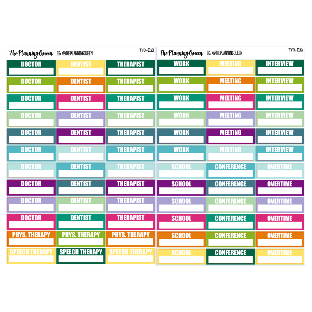 TPQ-035 | 4 PAGE BUNDLE OF APPOINTMENT STICKERS | Work appointment Stickers, Hair Cut appointment Stickers, Meeting Stickers, Appointment Labels, Medical, Beauty, Work, Appointment, School Stickers
