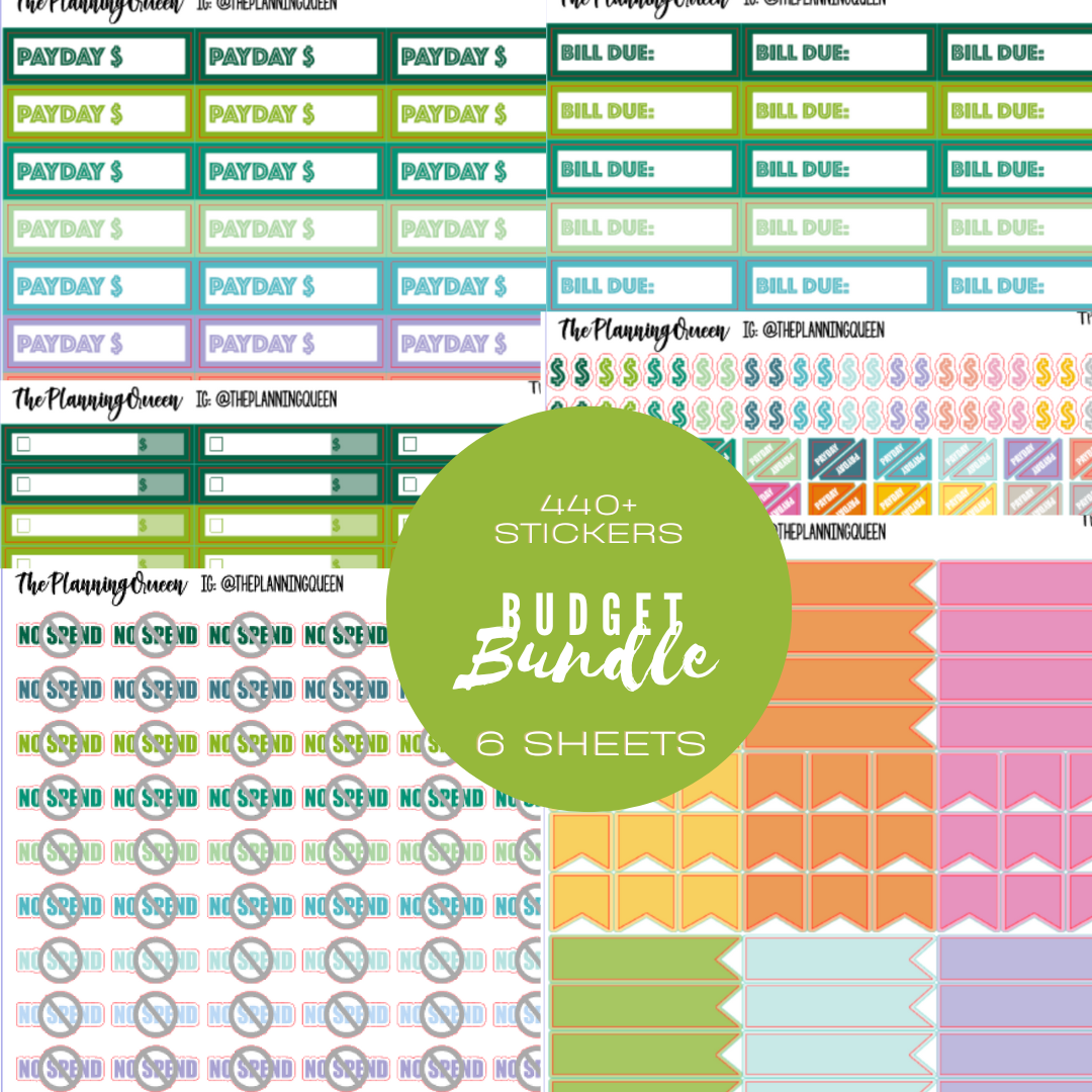 TPQ-011 Budget Stickers - 6 Sheet Set of 440+ Unique Budget Planner St ...