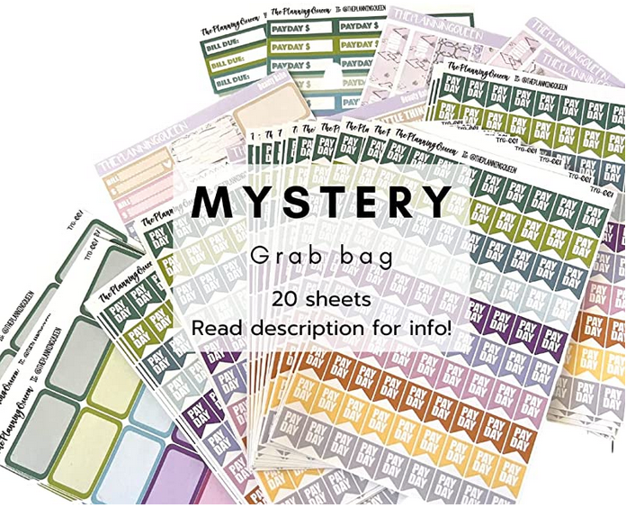 TPQ-017 Mystery Grab Bag | 20 Sheets Of Planner Stickers | Journaling and Planning Stickers | Planner Pack | Discontinued Stickers | Random Mix of Stickers