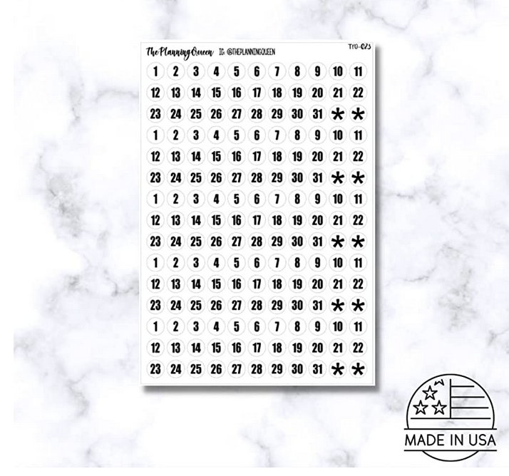 TPQ-023 Date Dots bundle  Black Small Number stickers, Decorative