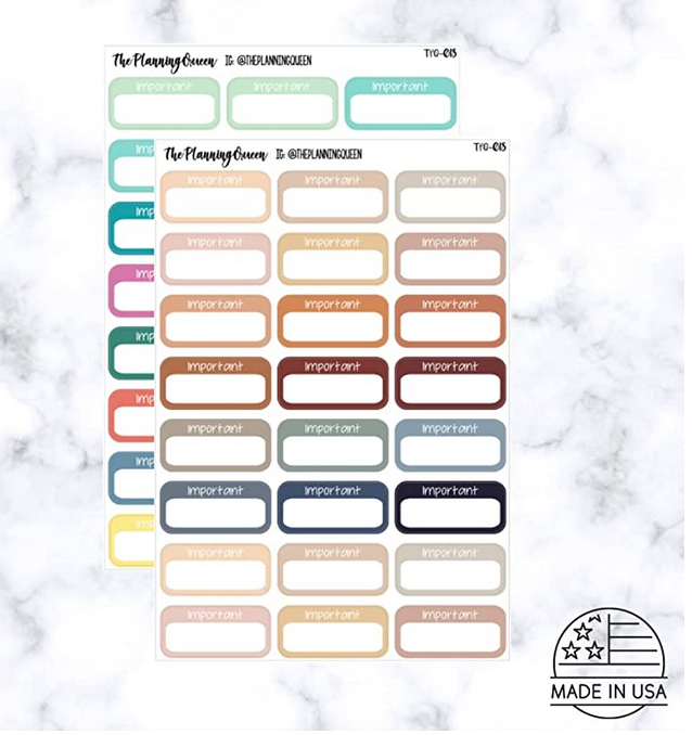TPQ-024 Important Quarterboxes, Appointment labels to mark important tasks and to do's, 2 sheets, 48 stickers total, bright and neutral color stickers