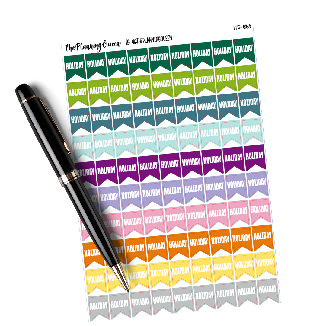 HOLIDAY PAGE FLAG 90 STICKERS | Holiday Reminder, Holiday Day Off, Vacation Reminder, Planner Stickers, Functional Planner Stickers, Stickers for Planners, Reminder Stickers